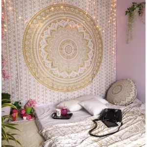 Gold and White Mandala Tapestry